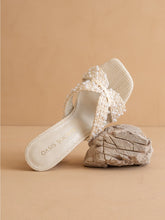 Load image into Gallery viewer, White Pearl Embroidered Raffia Block Heel