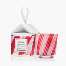 Load image into Gallery viewer, Crushed Candy Cane Ornament Pedestal Candle