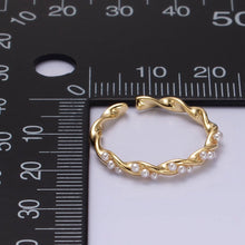 Load image into Gallery viewer, Gold Filled Dotted Pearl Lined Croissant Twisted Ring