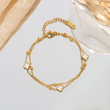 Load image into Gallery viewer, White & Gold Layered Clover Bracelet