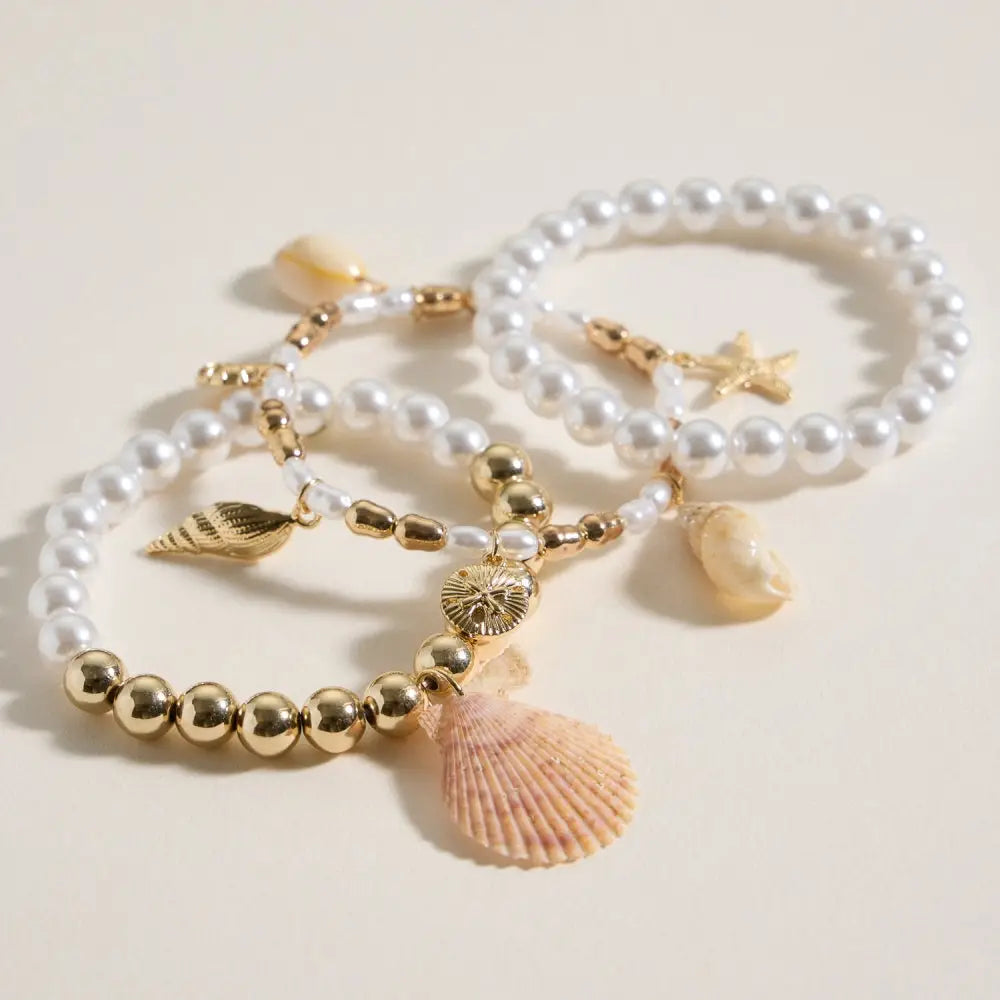 Coastal Pearl Charm Bracelet Set of 3
