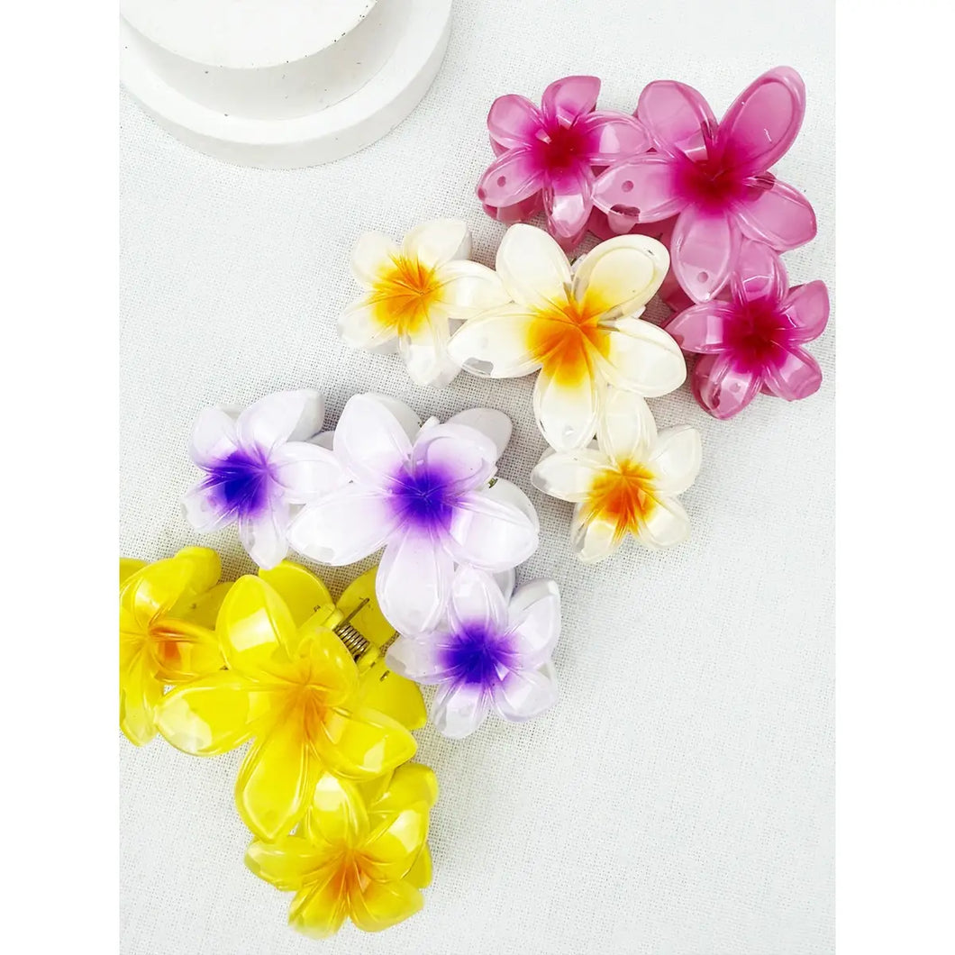 Pink Hawaiian Plumeria Flower Hair Clips