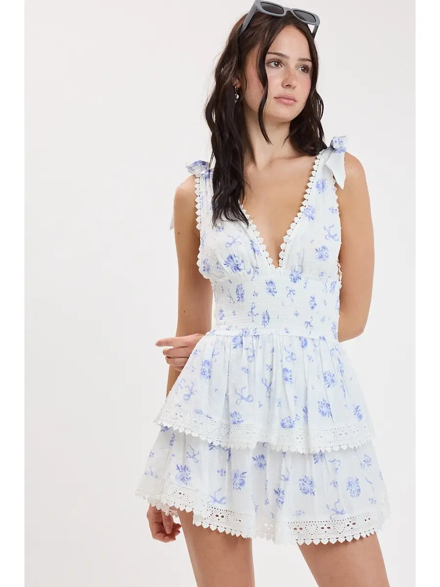 Floral Tie Strap Layered Lace Mini Dress