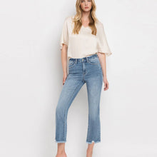 Load image into Gallery viewer, High Rise Frayed Hem Crop Flare Jeans
