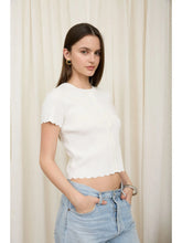Load image into Gallery viewer, Scalloped Short Sleeve Button Down Knit Cardigan
