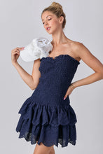 Load image into Gallery viewer, Navy Smocked Ruffle Dress
