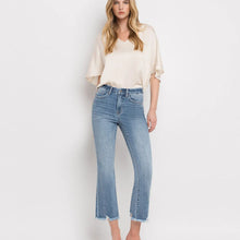 Load image into Gallery viewer, High Rise Frayed Hem Crop Flare Jeans
