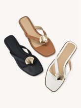 Load image into Gallery viewer, Gold Sea Shell Black Sandals
