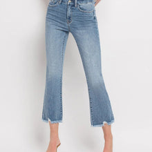 Load image into Gallery viewer, High Rise Frayed Hem Crop Flare Jeans
