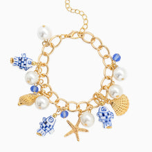 Load image into Gallery viewer, Sea Life Blue Fish Ceramic Charm Bracelet
