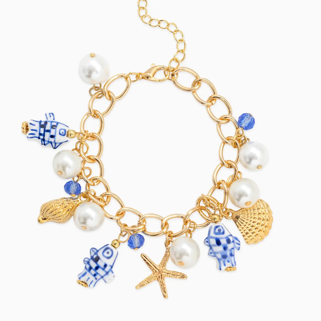 Sea Life Blue Fish Ceramic Charm Bracelet