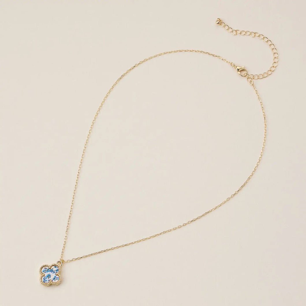 Blue Floral Clover Necklace
