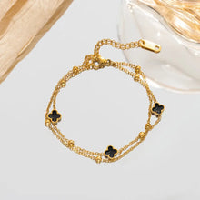 Load image into Gallery viewer, Black &amp; Gold Layered Clover Bracelet
