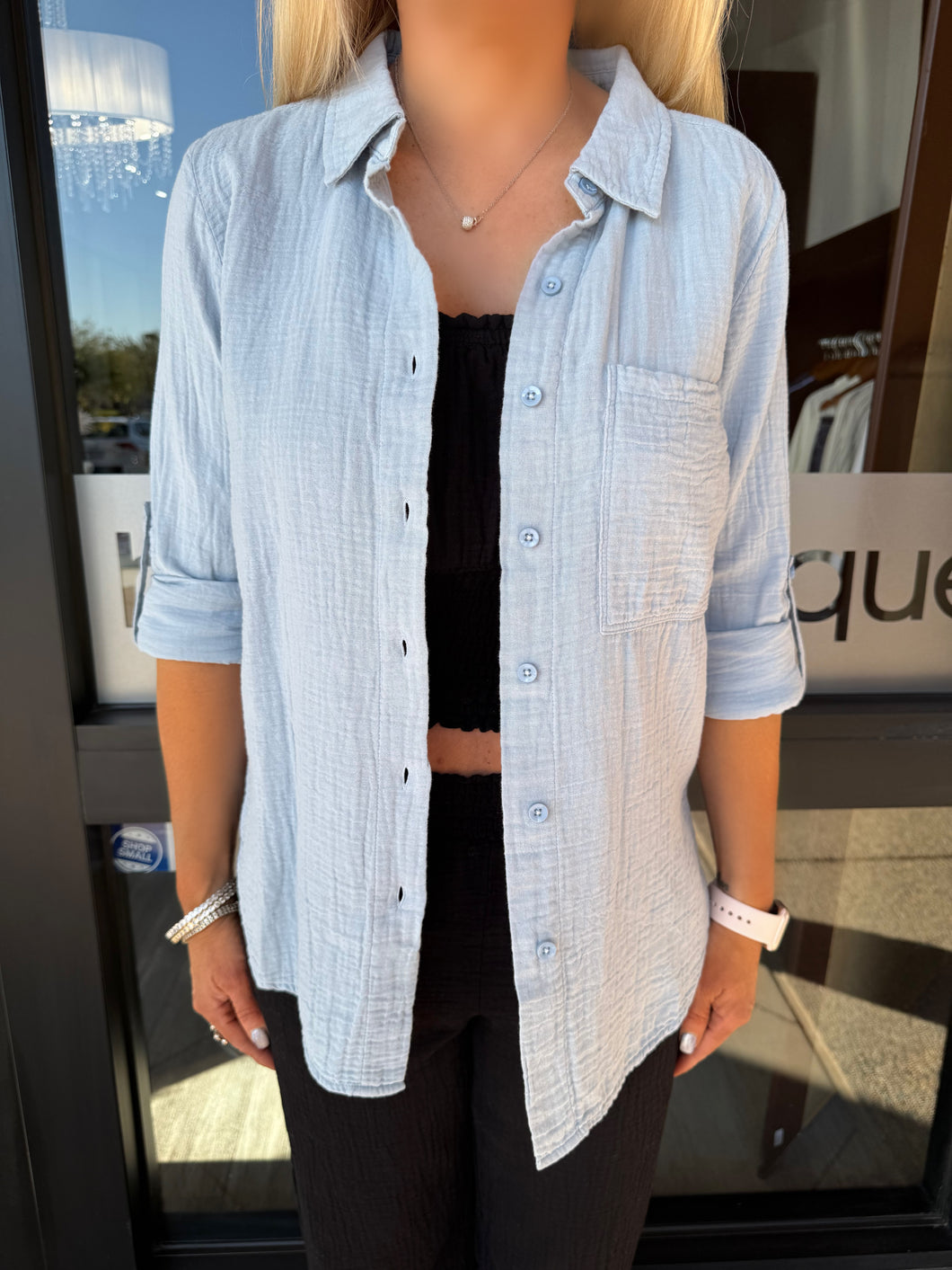 Tab Sleeve Button Front Shirt