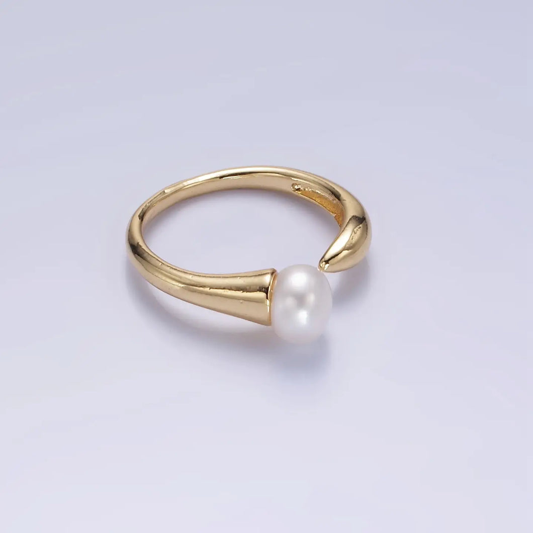 Gold Shell Pearl Solitaire Wrap Open Ring