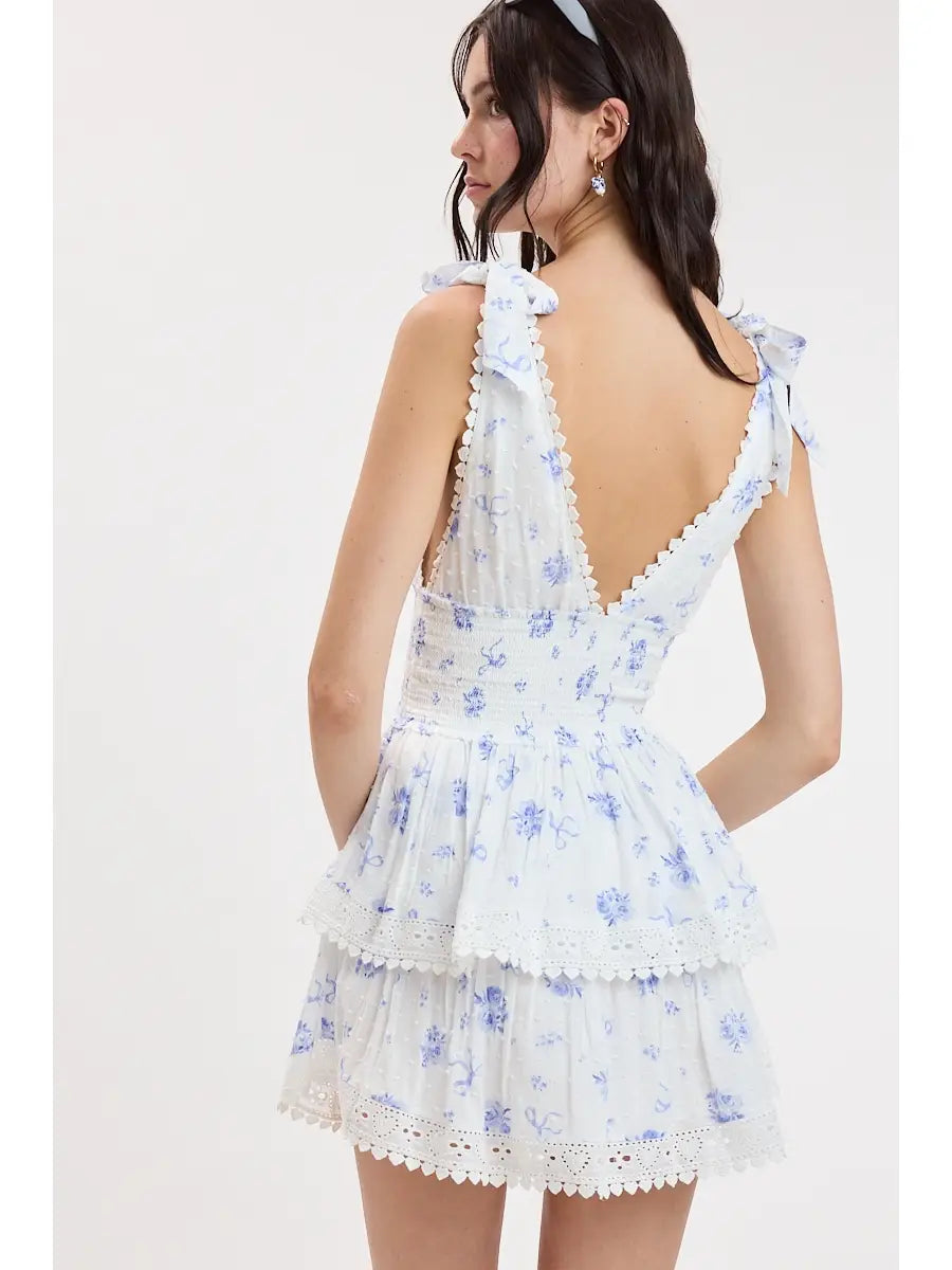Floral Tie Strap Layered Lace Mini Dress