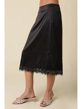 Load image into Gallery viewer, Black Lace Trim Satin Midi Skirt
