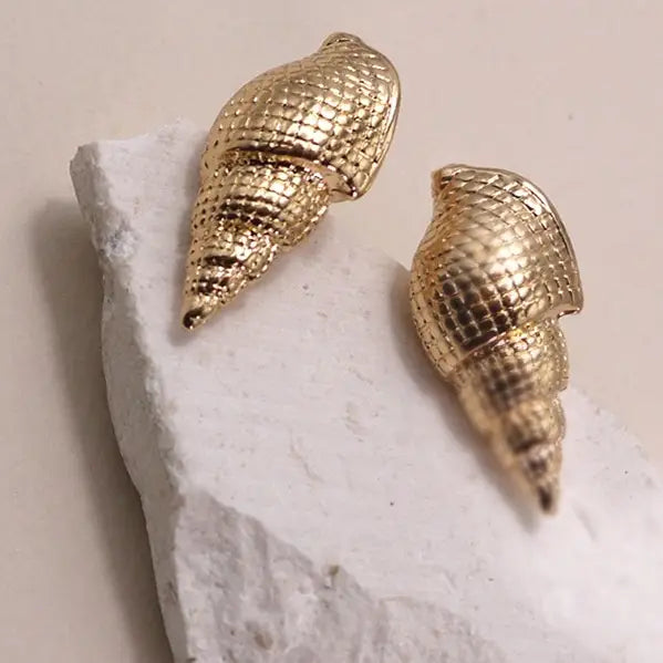 Gold Conch Seashell Drop Earrings