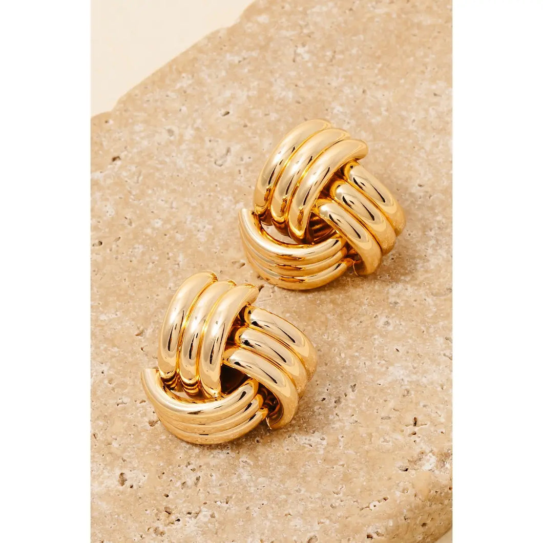 Gold Layered Triple Knot Stud Earrings