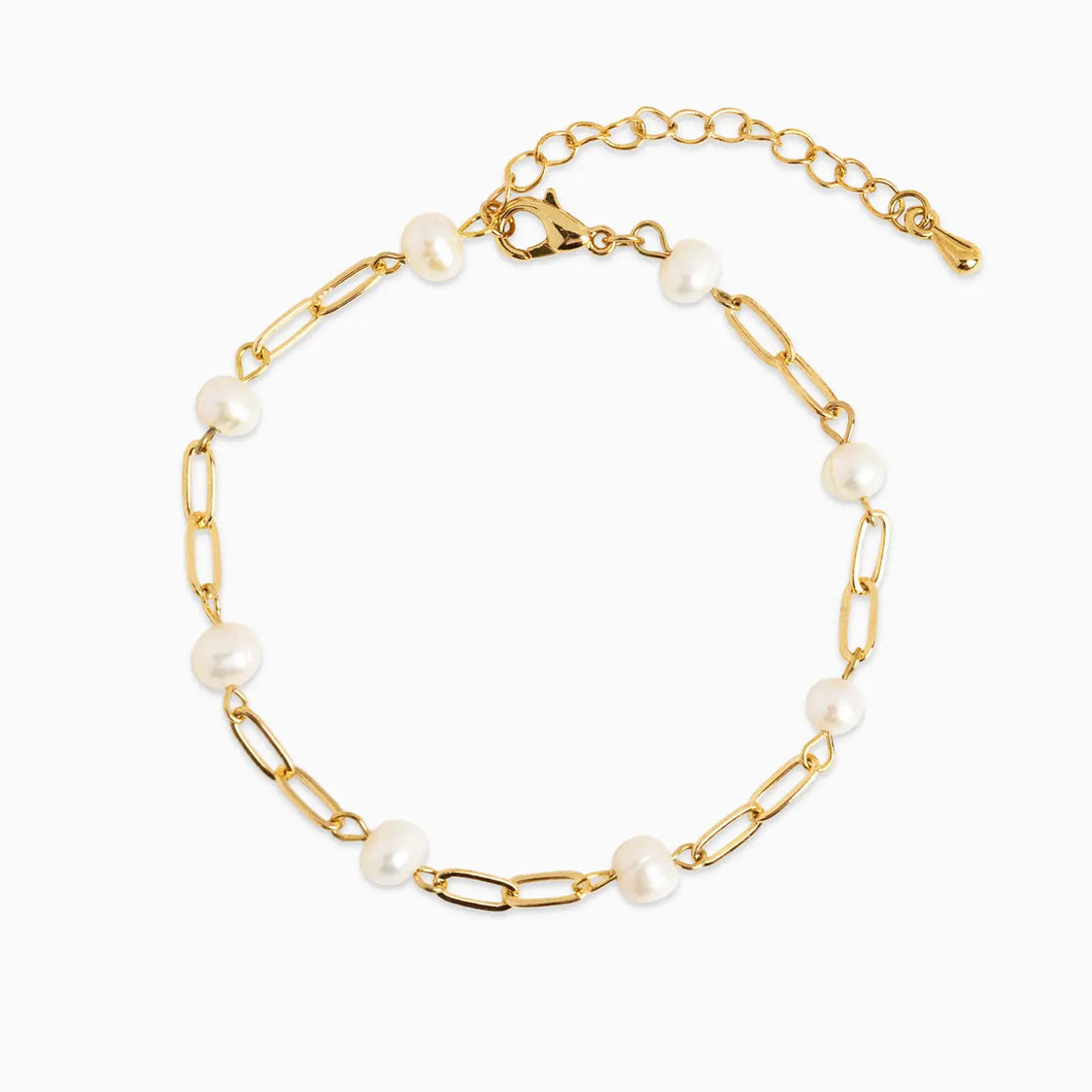 Gold Link Freshwater Pearl Chain Bracelet