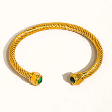 Load image into Gallery viewer, Green Stone Gold Braided Bangle
