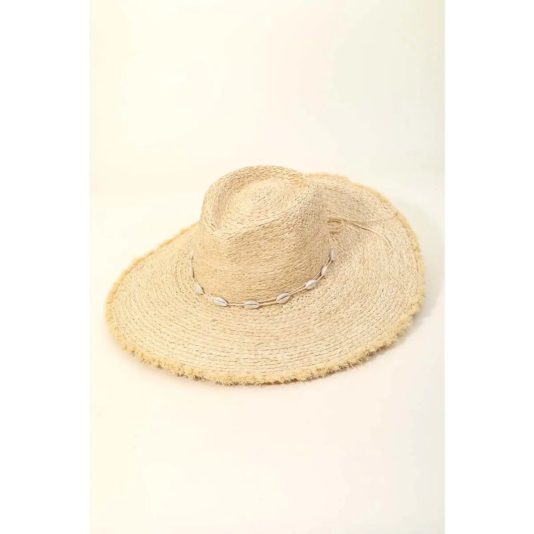 Straw Braid Cowrie Shell Sun Hat