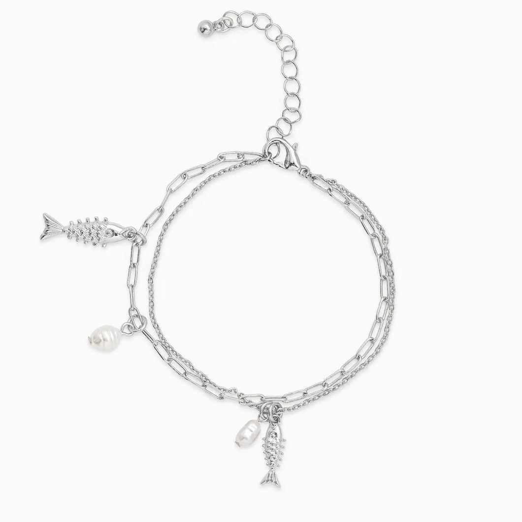 Sea Life Sardine Fish Charm Layered Bracelet