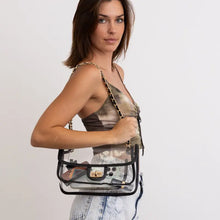 Load image into Gallery viewer, Black Lined Clear Flap Purse
