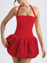 Load image into Gallery viewer, Red Halter Peplum Bubble Tube Dress
