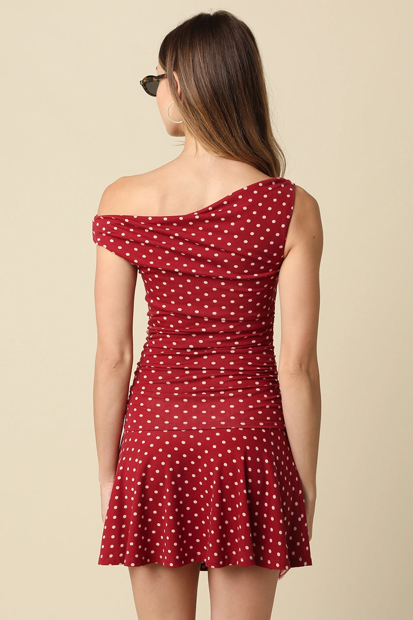 One Shoulder Polka Dot Mini Dress