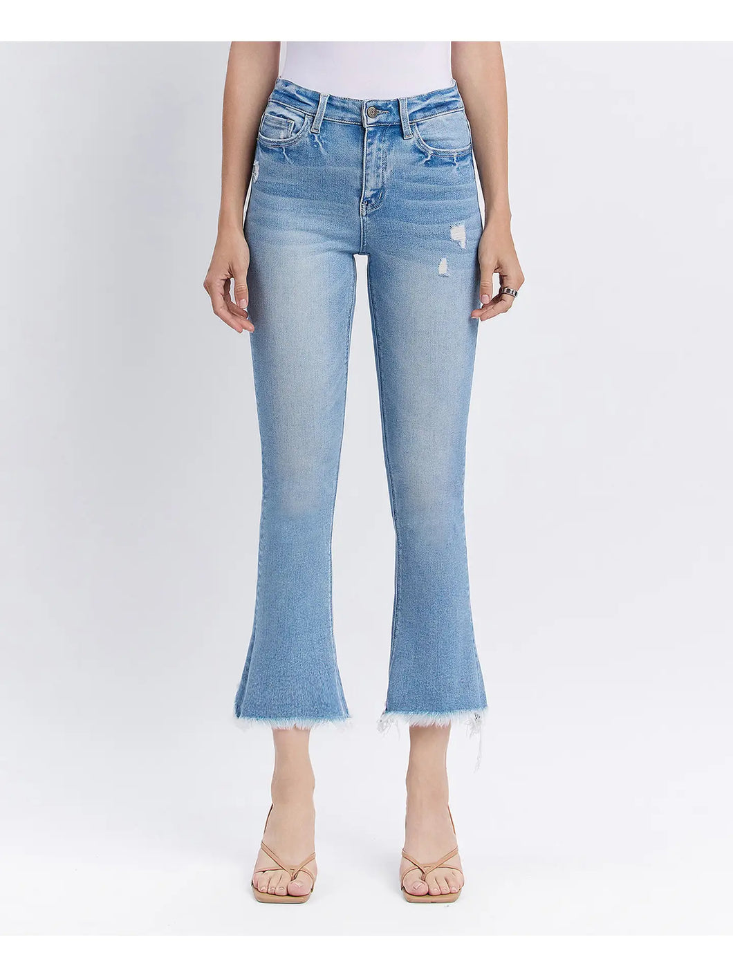 High Rise Frayed Hem Kick Flare Jeans