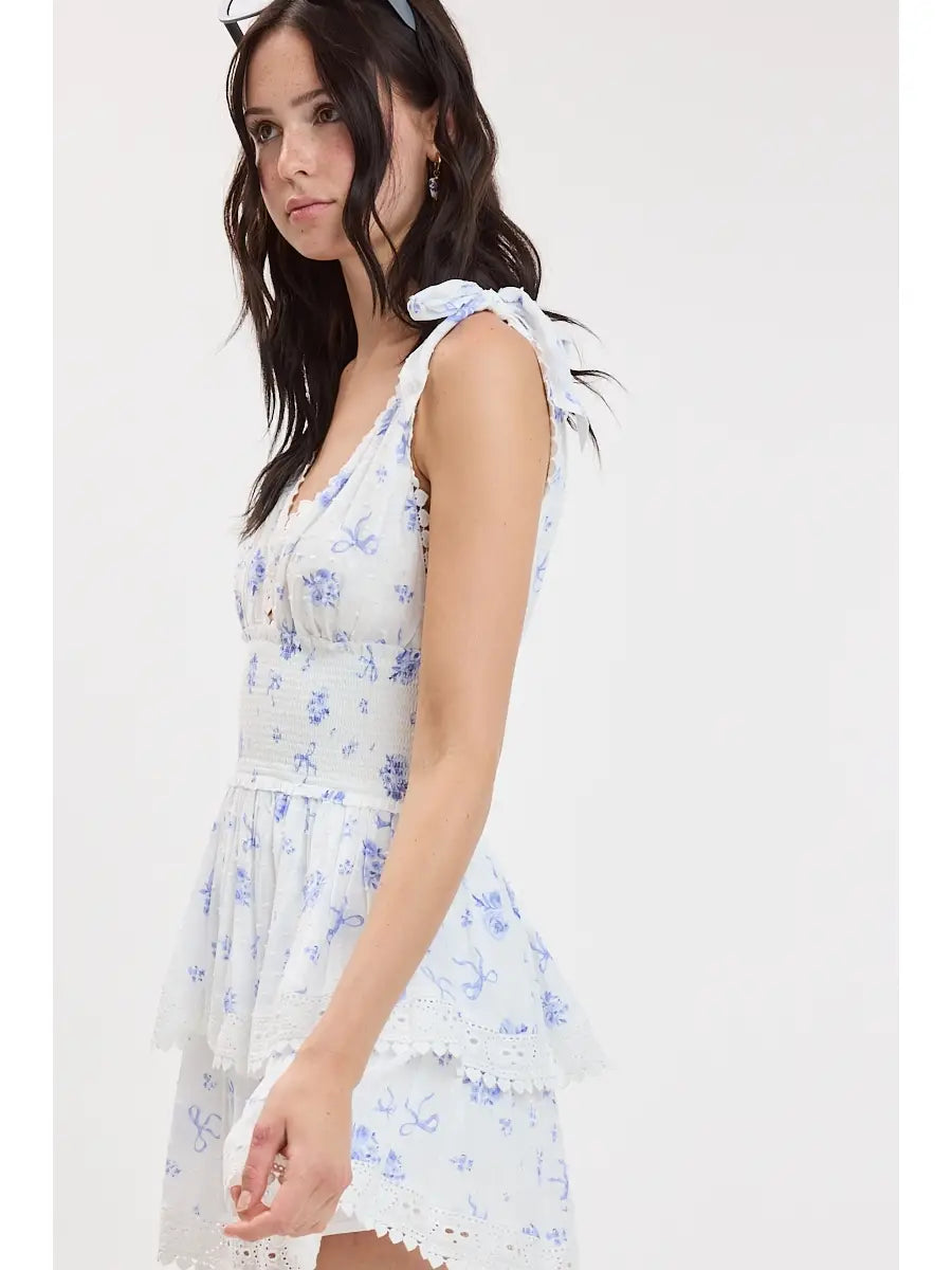 Floral Tie Strap Layered Lace Mini Dress