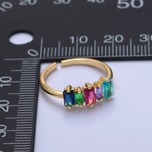 Load image into Gallery viewer, Multicolor Baguette Crystal Stone Gold Ring
