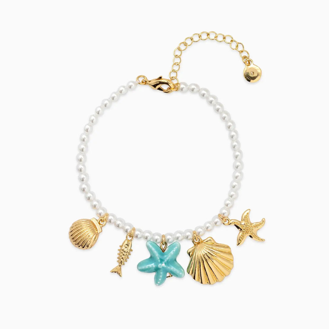 Blue Starfish Sea Life Charm Pearl Bracelet
