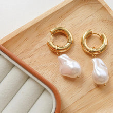 Load image into Gallery viewer, Gold Pearl Hoop Earrings
