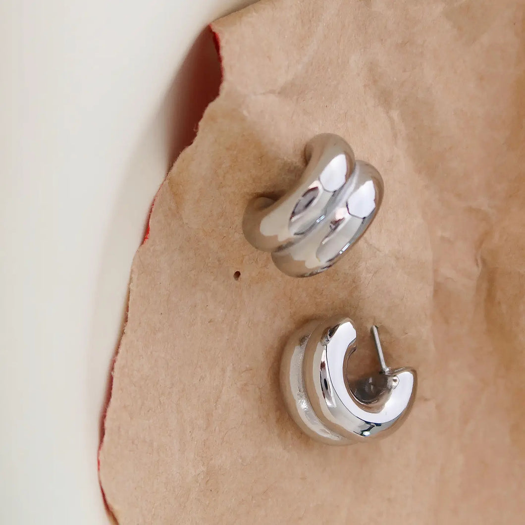 Silver Double C Hoop Earrings