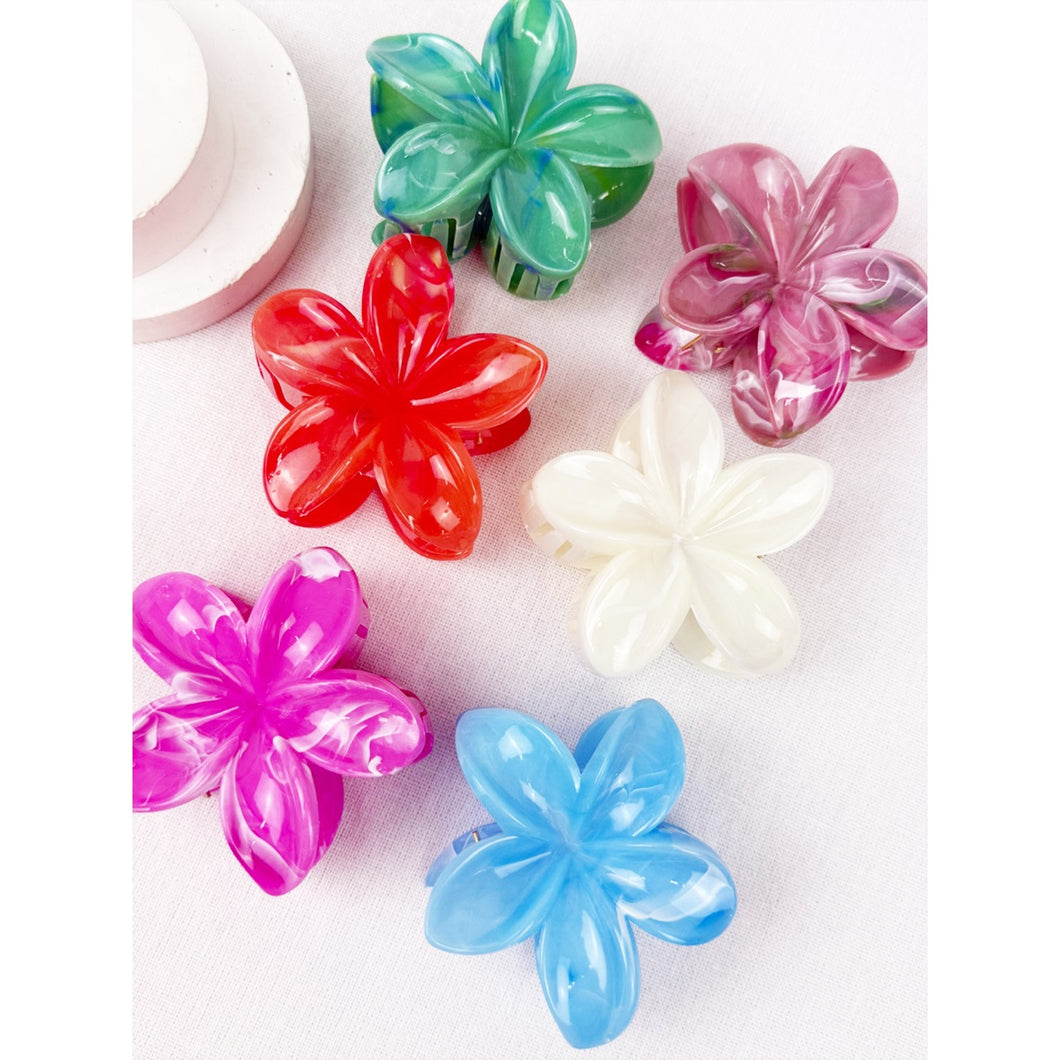 Green Glossy Hawaiian Plumeria Flower Hair Clip