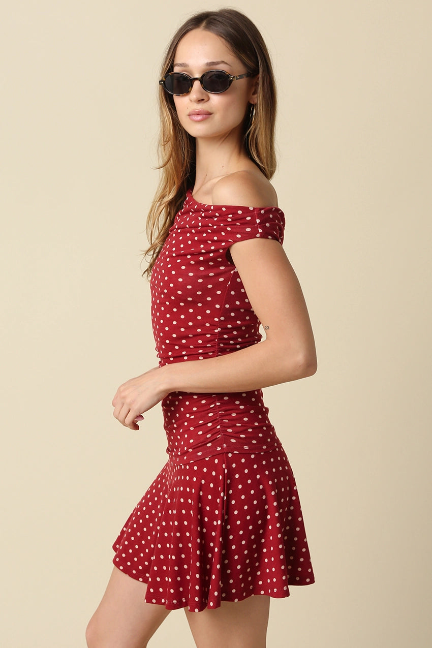 One Shoulder Polka Dot Mini Dress