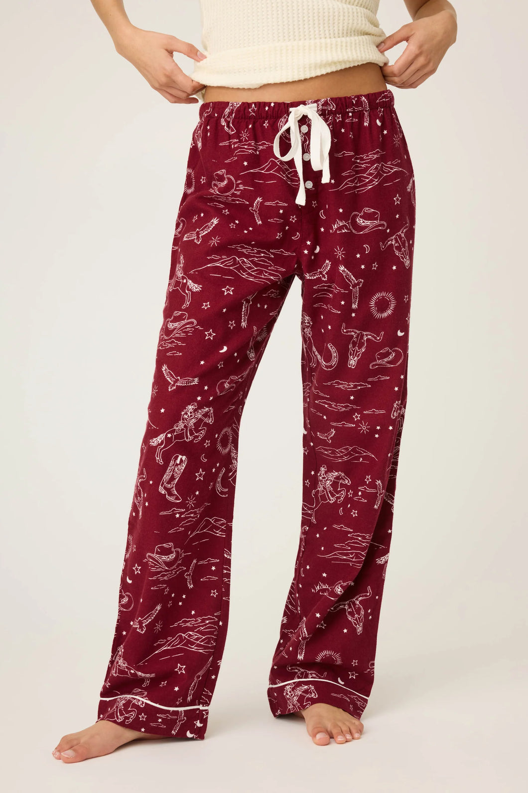 Hold Your Horses Western Print Flannel Pants