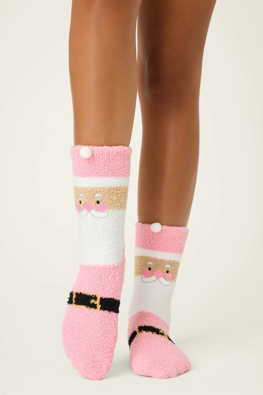 Ski Jammie Classics Pink Santa Crew Socks with Grippers