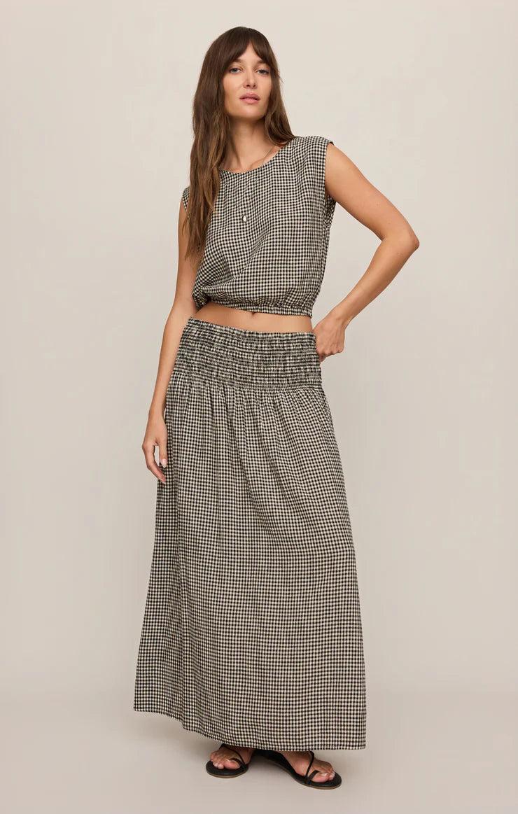 Merit Cropped Gingham Linen Top