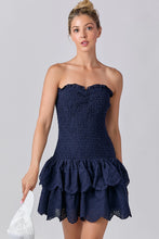 Load image into Gallery viewer, Navy Smocked Ruffle Dress
