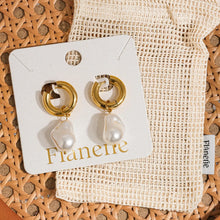 Load image into Gallery viewer, Gold Pearl Hoop Earrings

