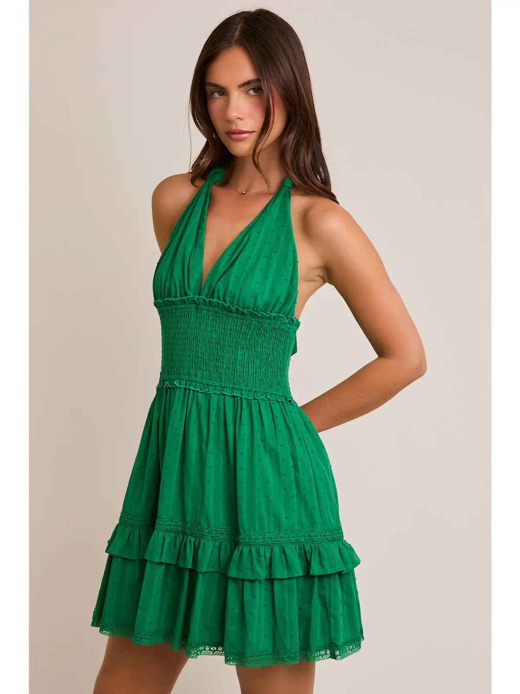 Green Ruffle Halter Dress