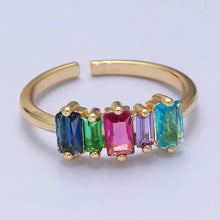 Load image into Gallery viewer, Multicolor Baguette Crystal Stone Gold Ring
