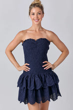 Load image into Gallery viewer, Navy Smocked Ruffle Dress
