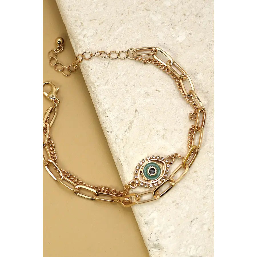 Rhinestone Epoxy Eye Chain Bracelet