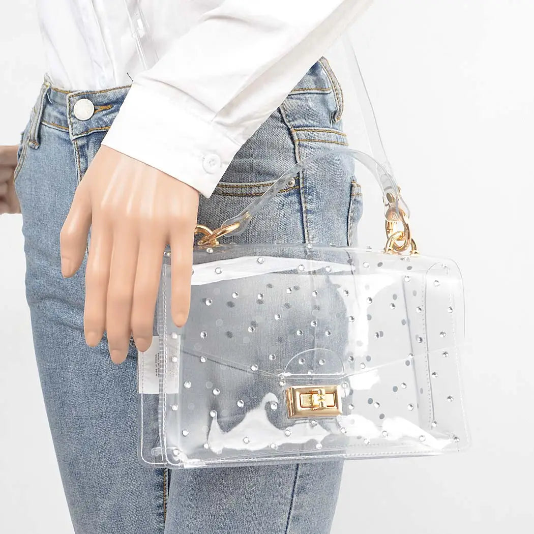 Rhinestone Clear Purse Gold Detailing