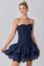 Load image into Gallery viewer, Navy Smocked Ruffle Dress
