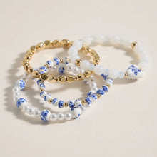 Load image into Gallery viewer, Blue Floral Beaded Bracelet Set of 4
